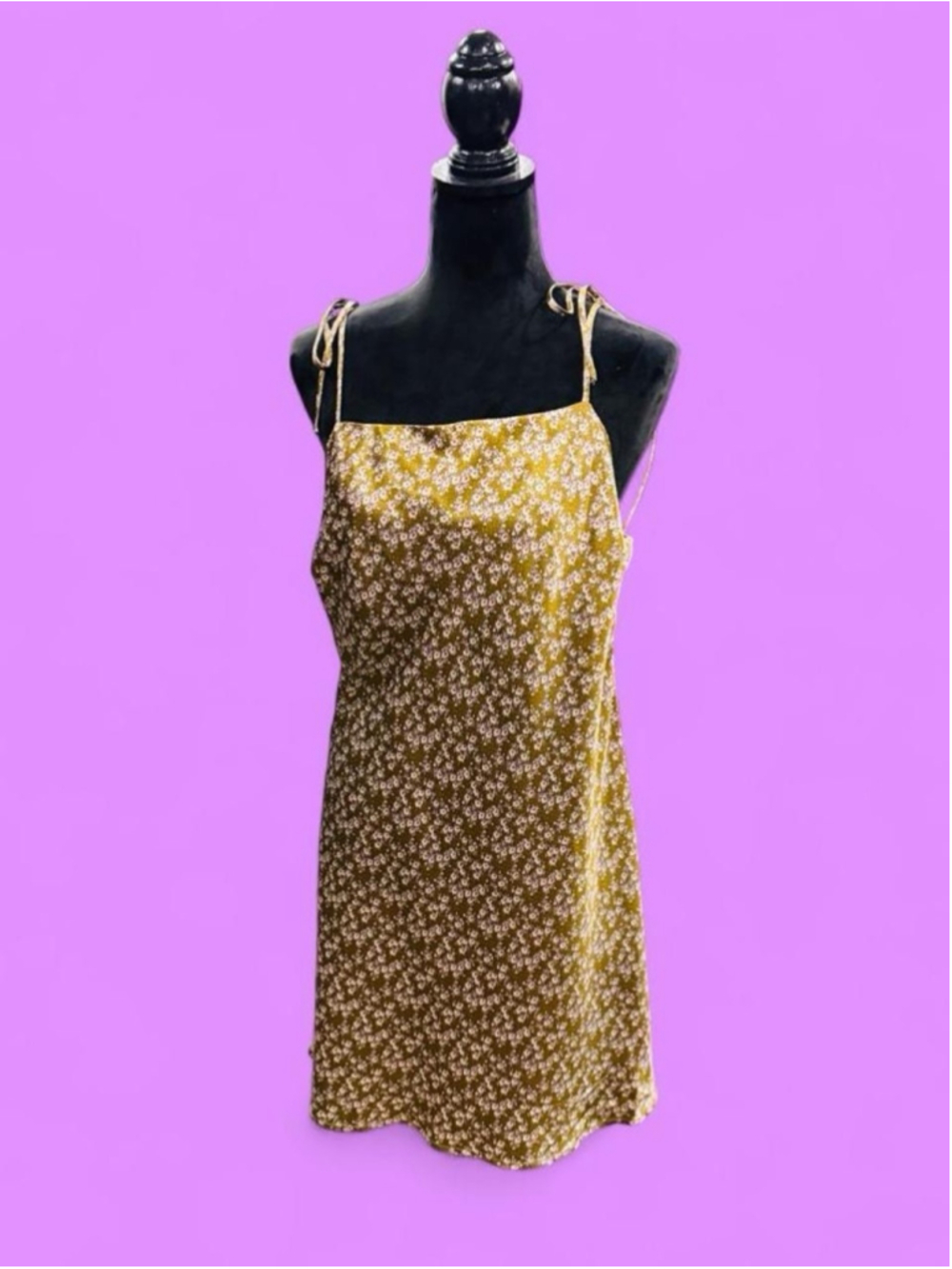 Dress Forum Floral Mini Dress Women’s L Green Olive Purple Tie Strap Cottagecore